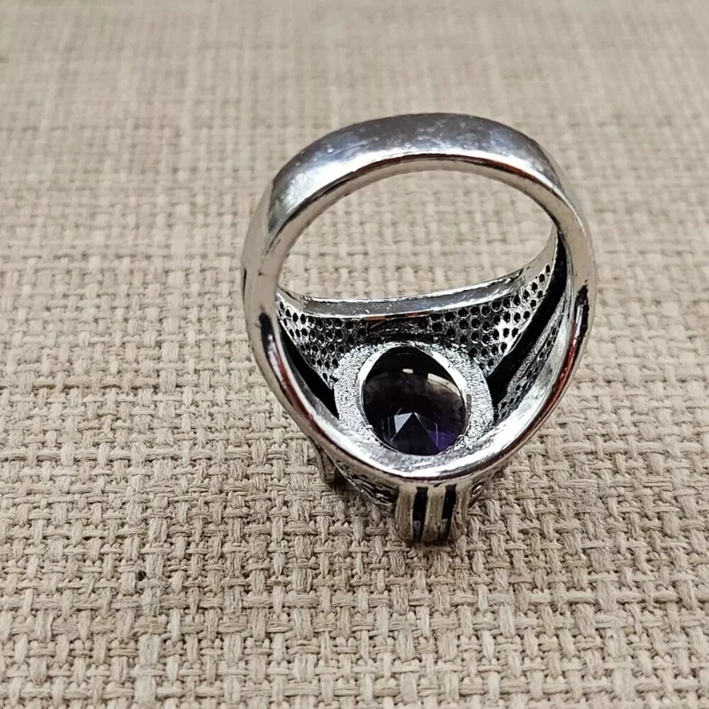 Turkish style Rings Fashion Jewelry Silver Tone W/ Faux Purple Crystal Size 7